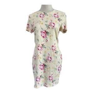 Zara Mini Dress Womens Medium Satin Effect Side Cutouts Floral Yellow Shift NWT